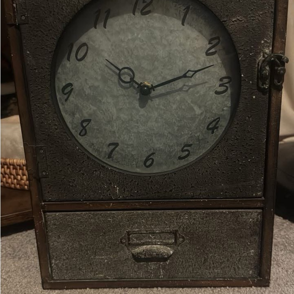 Vintage Style Metal Wall Clock with Drawer